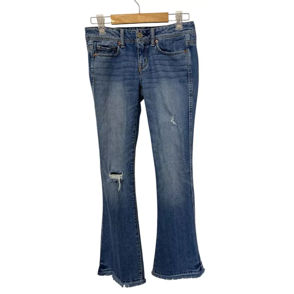 American Eagle Flare Jeans Pocket Flaps Women's Sz 2 (28x30) Stretch Distressed